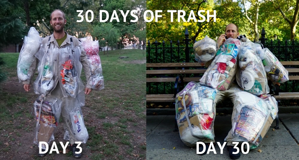 Rob Greenfield wears 30 days of trash on his body to make a statement about waste.